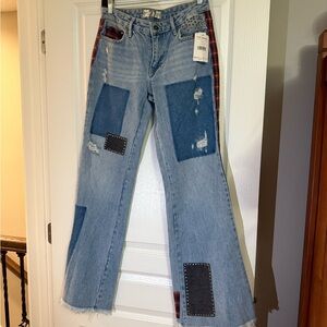 Free People Patchwork Blue Jeans